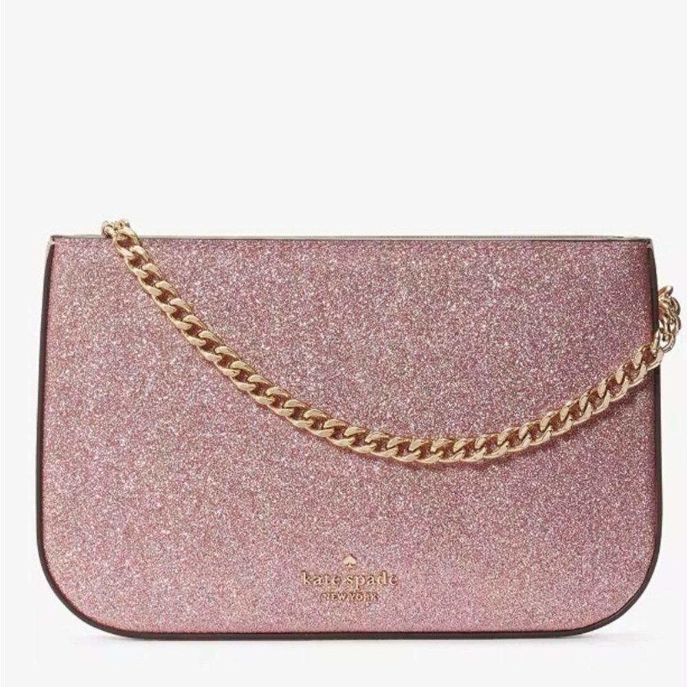 NWT Kate Spade Glimmer Glitter Pochette in Mitten Pink